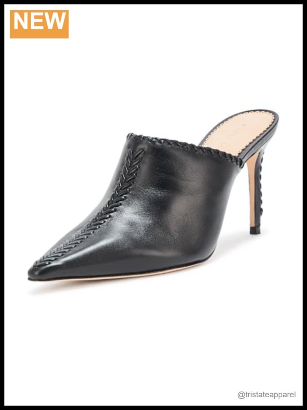 Leather Whipstitch Pointed Toe High Heel Mule